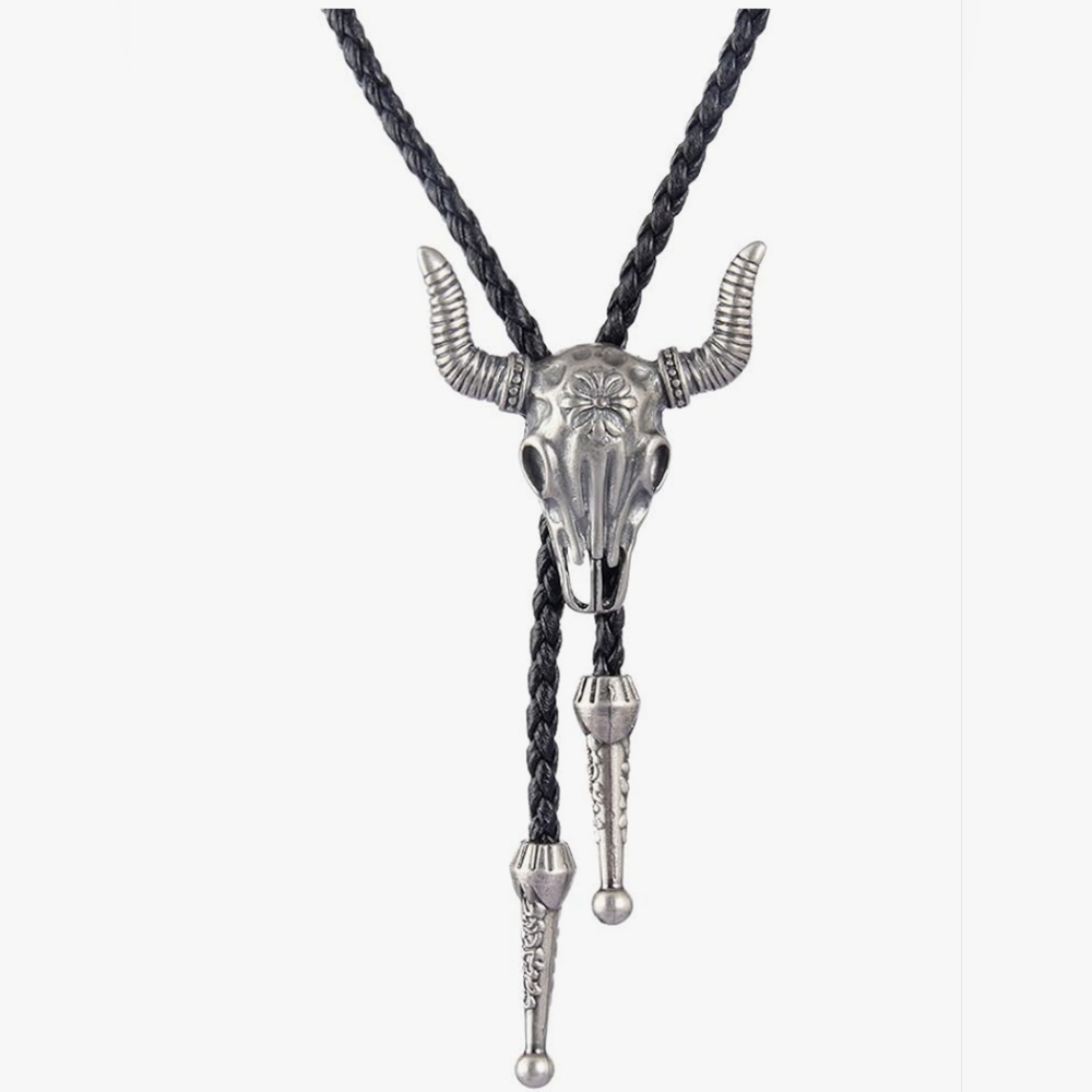 Silver Bull Skull Bolo Tie‎